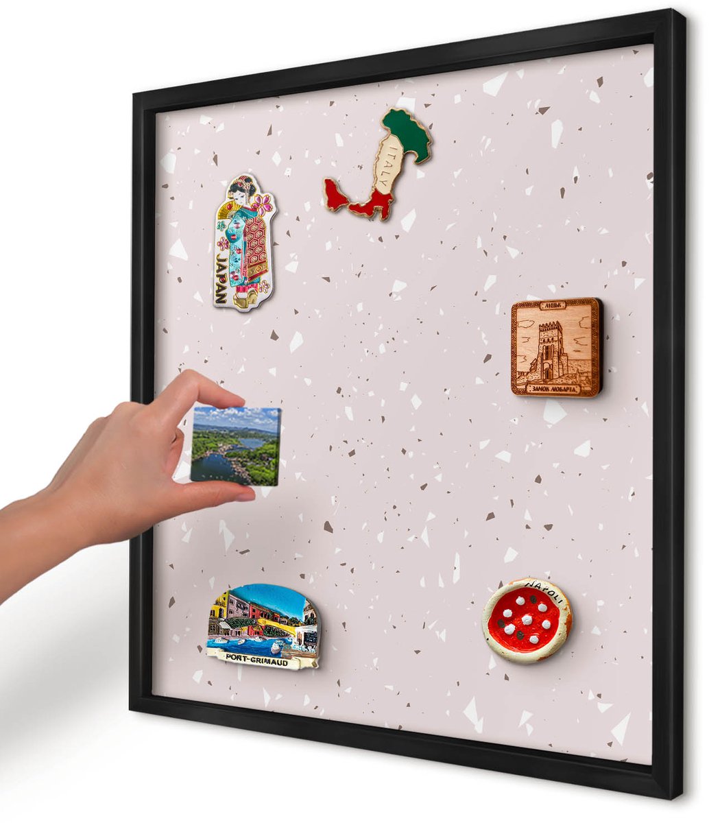 Artprintcave Roze Magneetbord mit Zwart Frame - 50x50 cm - Modern Terrazzo Bord Voor Magneten - Modern Magneetbord Voor Keuken - Achtergronden En Patronen