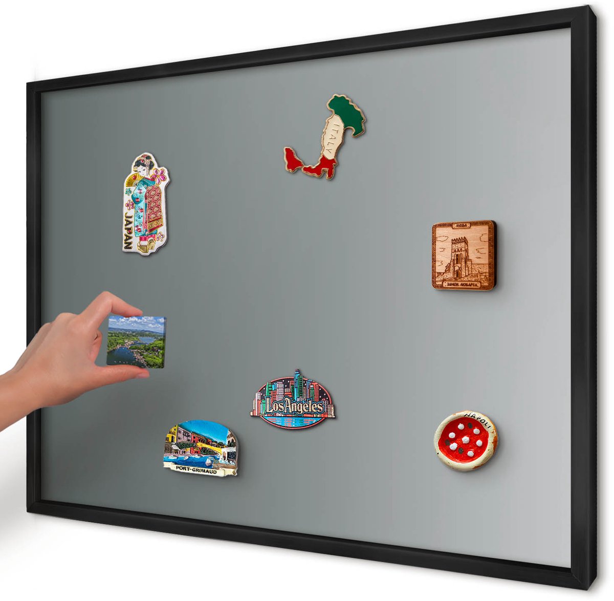 Artprintcave Grijs Magneetbord mit Zwart Frame - 70x50 cm - Blauwe Gradiënt Notitiebord - Minimalist Wandbord Magnetisch - Achtergronden En Patronen