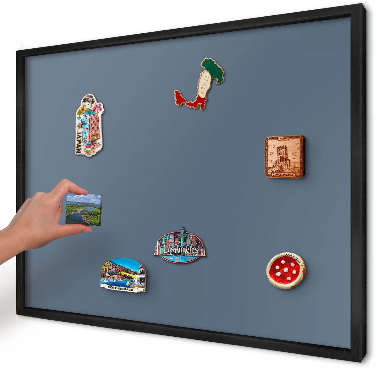 Artprintcave Marine Magneetbord mit Zwart Frame - 70x50 cm - Pastel Marineblauw Magneetbord Voor Keuken - Minimalist Bord Voor Magneten - Achtergronden En Patronen
