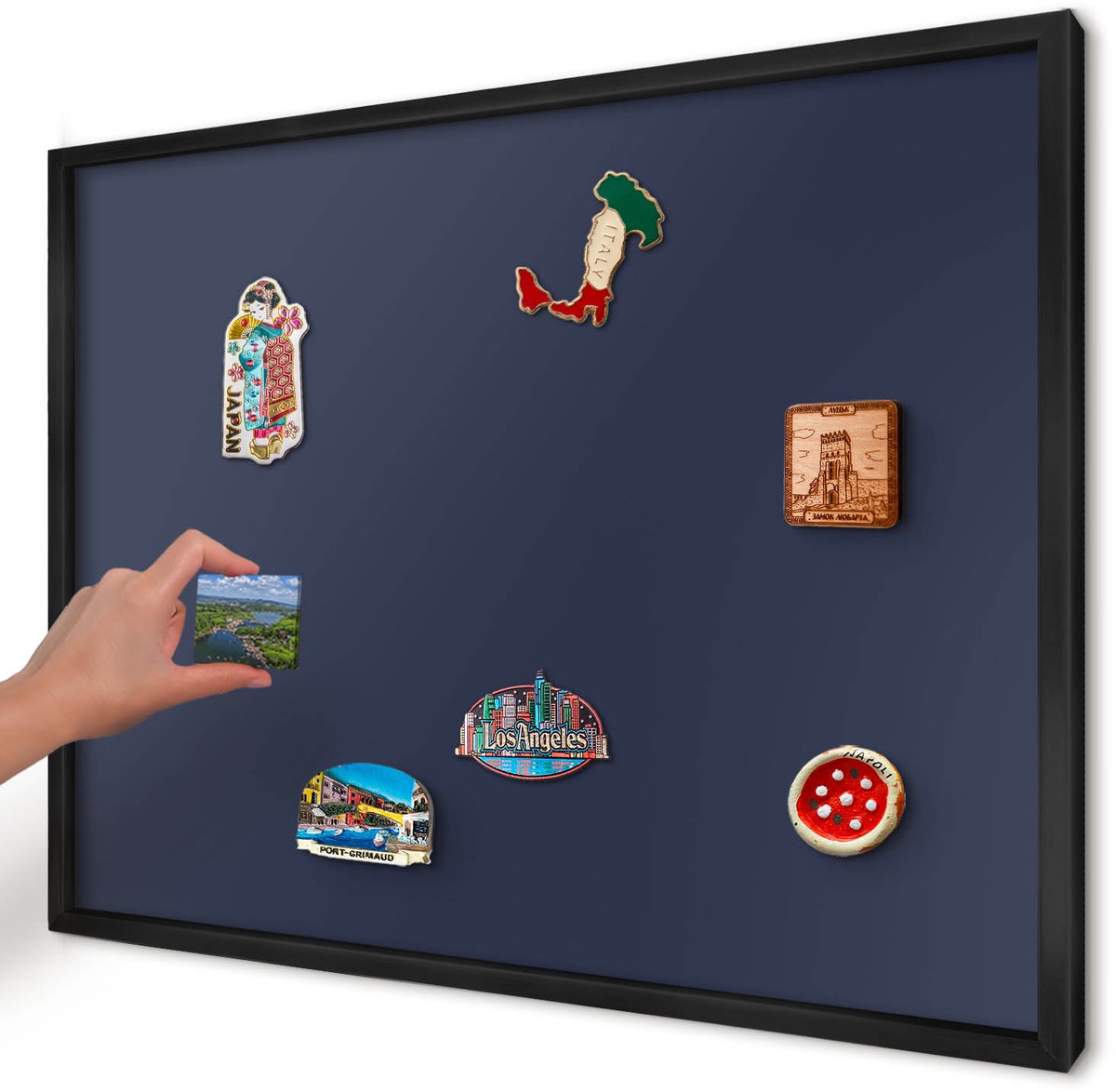 Artprintcave Marine Magneetbord mit Zwart Frame - 70x50 cm - Donker Marineblauw Notitiebord - Minimalist Magneet Bord mit Frame - Achtergronden En Patronen
