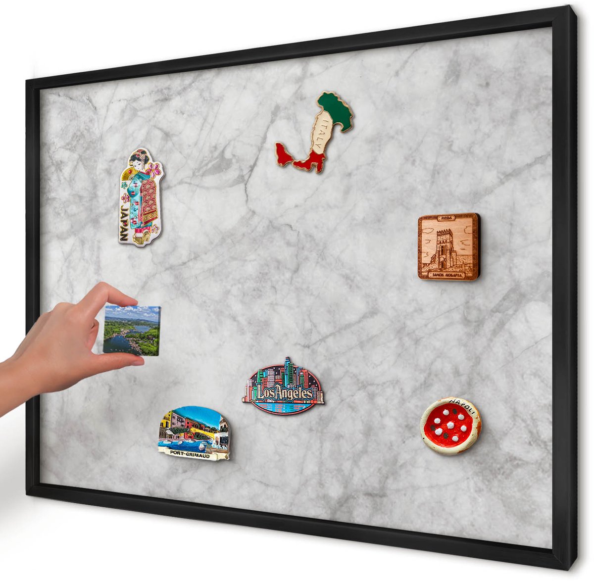 Artprintcave Grijs Magneetbord mit Zwart Frame - 70x50 cm - Grijs Marmer Magnetisch Bord Voor Magneten - Minimalist Memobord Keuken - Texturen