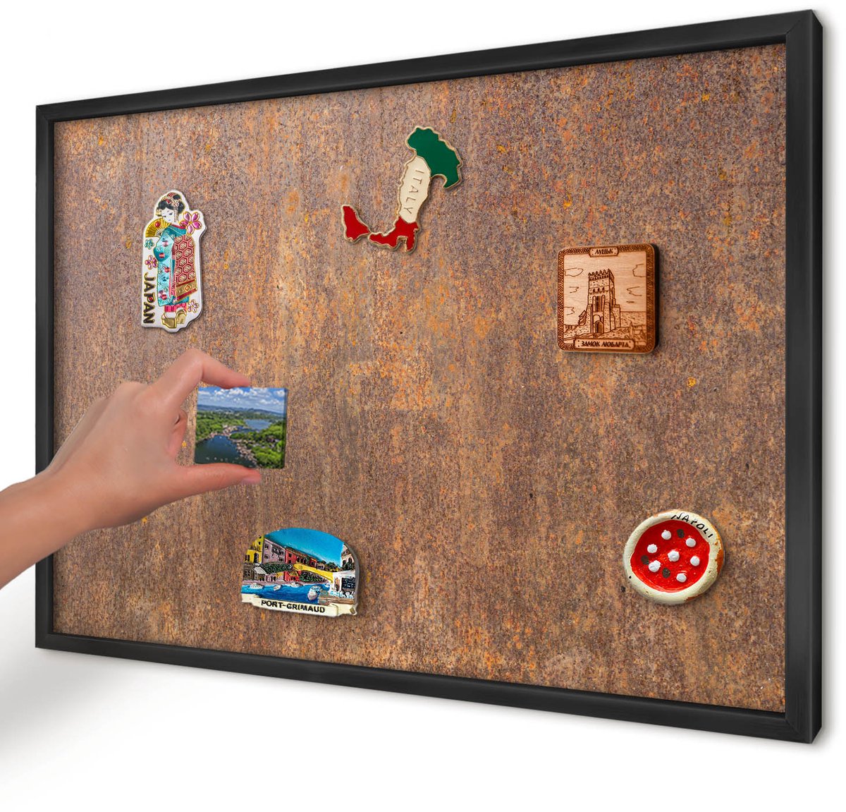 Artprintcave Bruin Magneetbord mit Zwart Frame - 60x40 cm - Roestige Elegantie Wandbord Magnetisch - Industrieel/Loft Magneetbord Voor Keuken - Texturen
