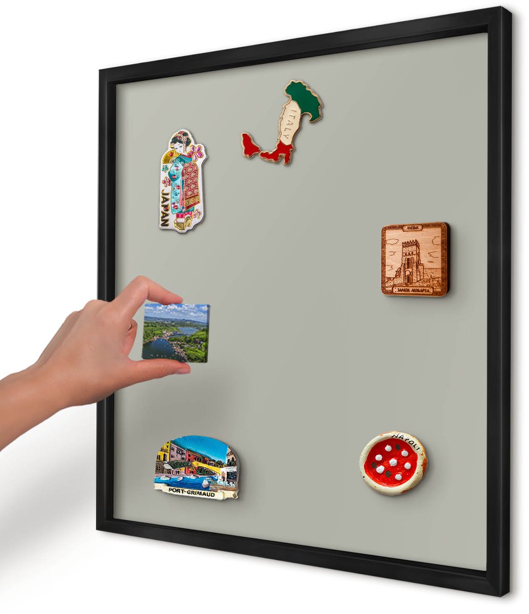 Artprintcave Groente Magneetbord mit Zwart Frame - 50x50 cm - Neutraal Grijs Magneetbord Voor Keuken - Minimalist Memobord Keuken - Achtergronden En Patronen