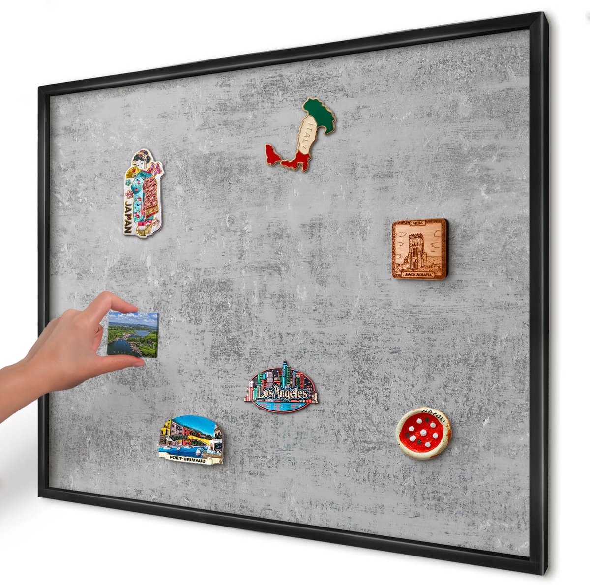 Artprintcave Grijs Magneetbord mit Zwart Frame - 80x60 cm - Grijs Oppervlak Memobord Keuken - Minimalist Magneetbord Voor Keuken - Texturen