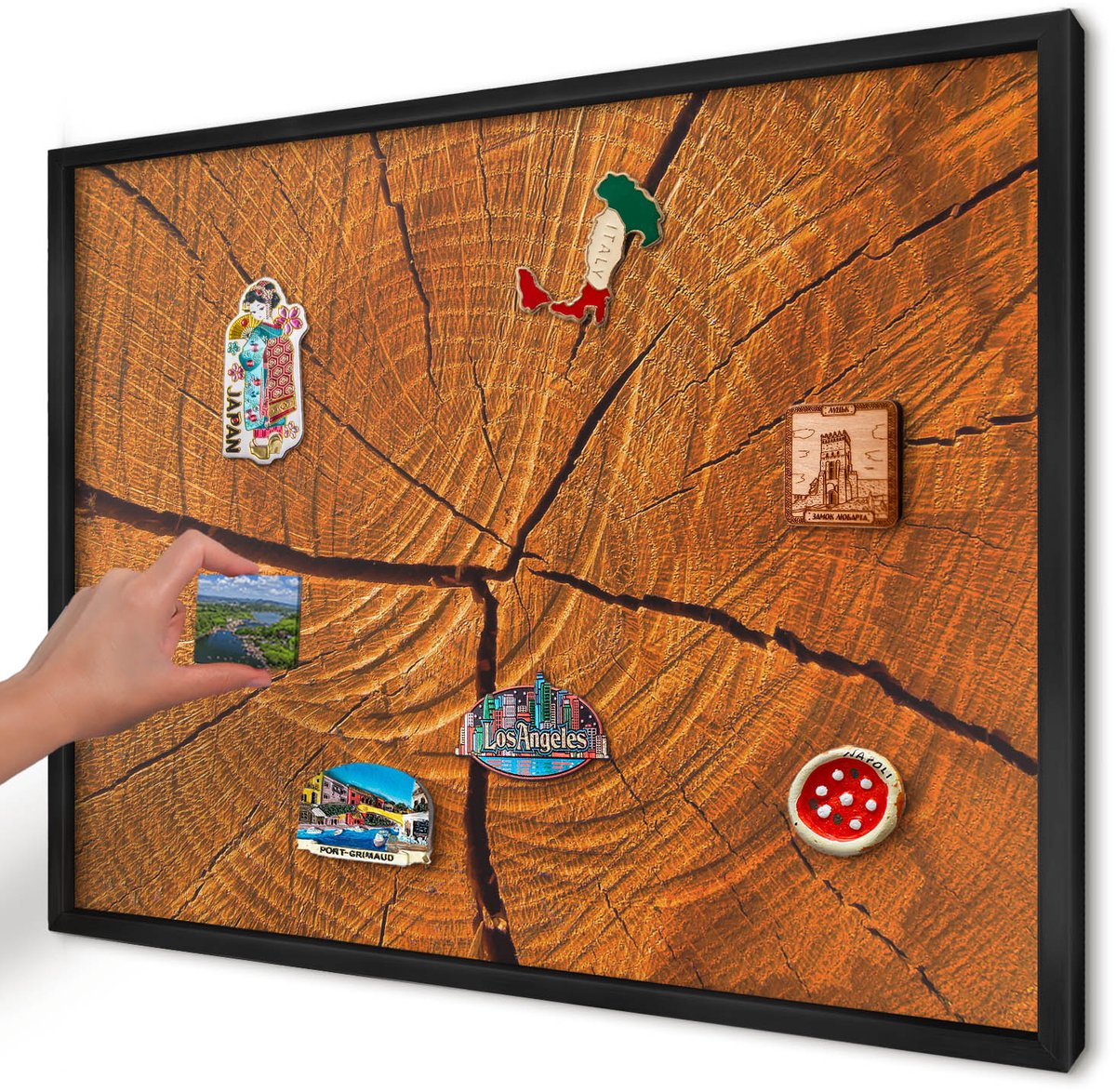 Artprintcave Oranje Magneetbord mit Zwart Frame - 70x50 cm - Houtnerf Magneet Bord mit Frame - Rustiek Wandbord Magnetisch - Texturen