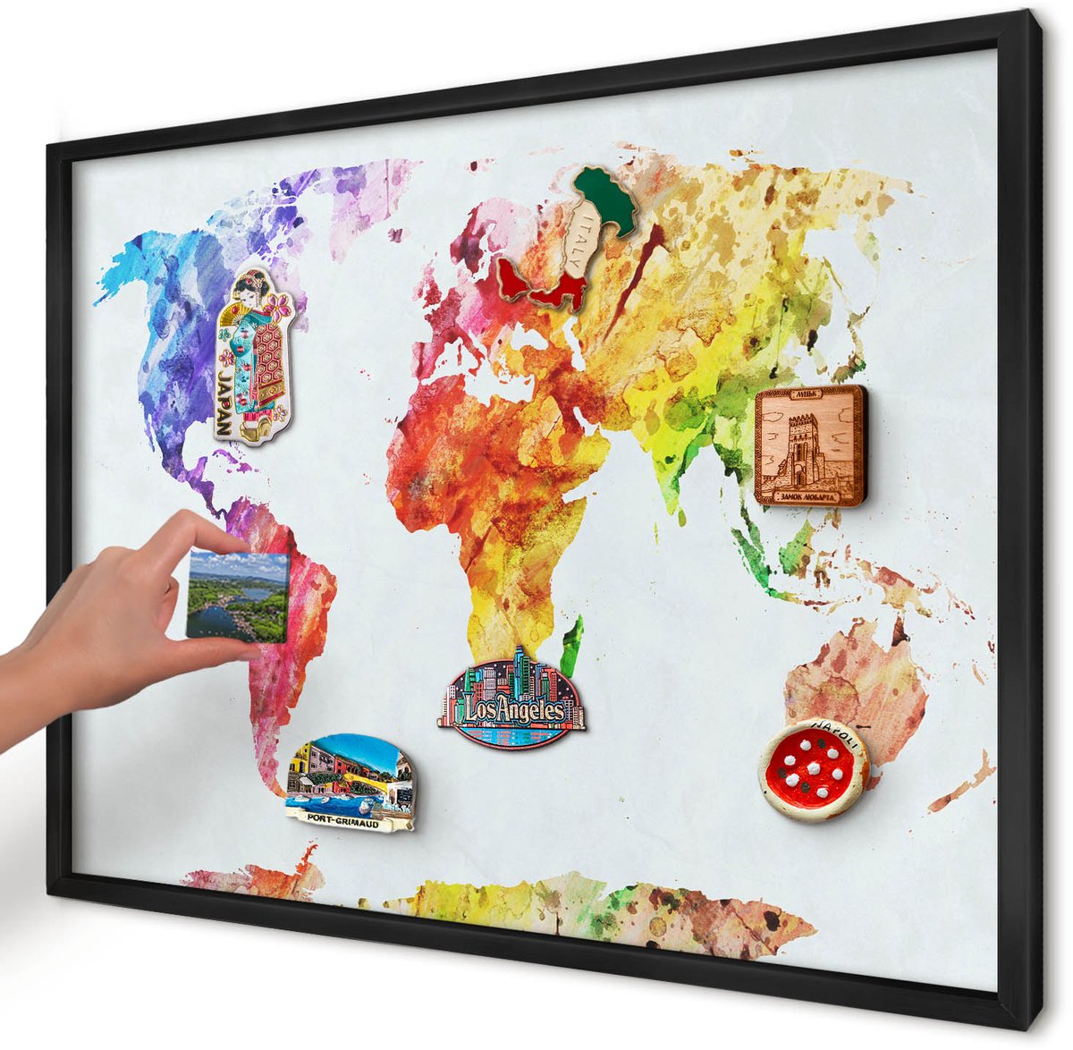 Artprintcave Geel Magneetbord mit Zwart Frame - 70x50 cm - Kleurenkaart Magneetbord Voor Foto's - Waterverf Magneet Bord mit Frame - Kaarten