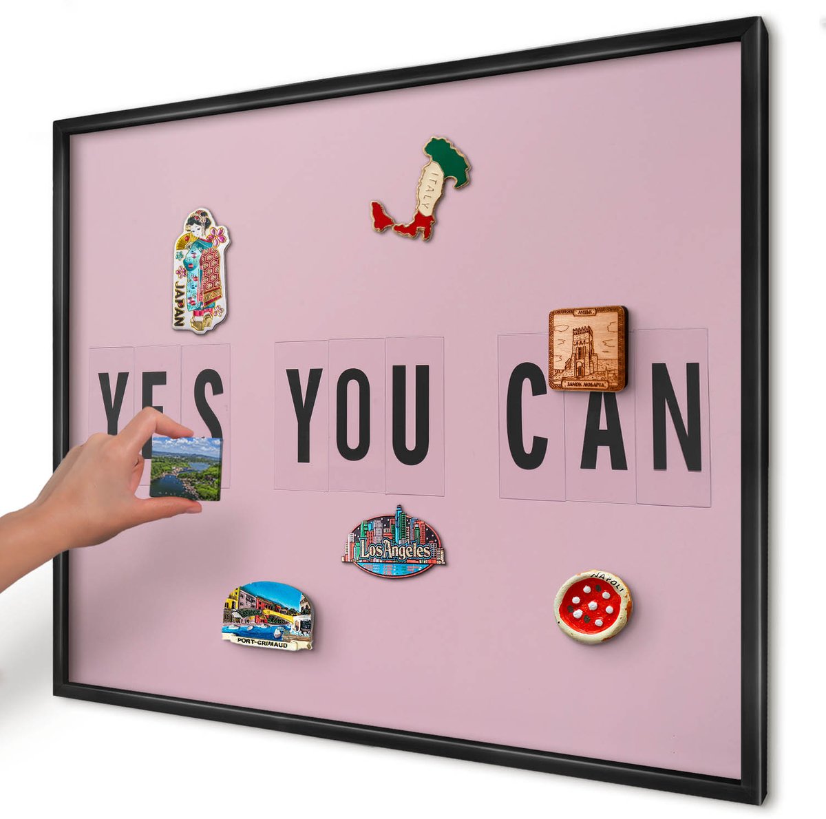 Artprintcave Roze Magneetbord mit Zwart Frame - 80x60 cm - Motivatie Elke Dag Wandbord Magnetisch - Minimalist Memobord Keuken - Teksten