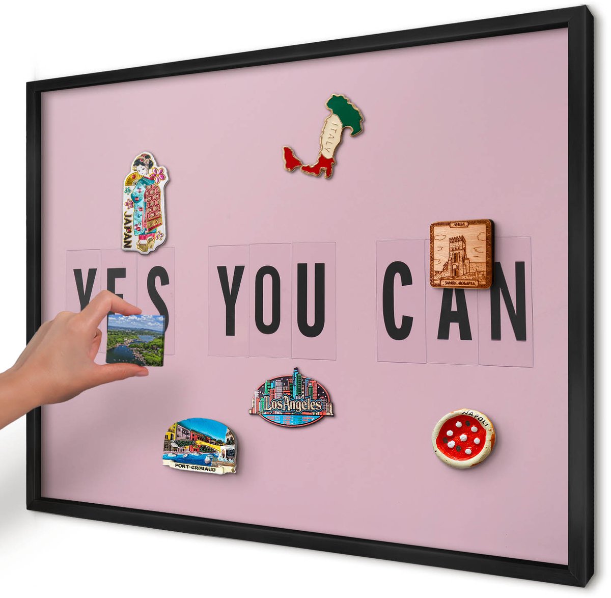Artprintcave Roze Magneetbord mit Zwart Frame - 70x50 cm - Motivatie Elke Dag Magneetbord Voor Foto's - Minimalist Magnetisch Bord Voor Magneten - Teksten