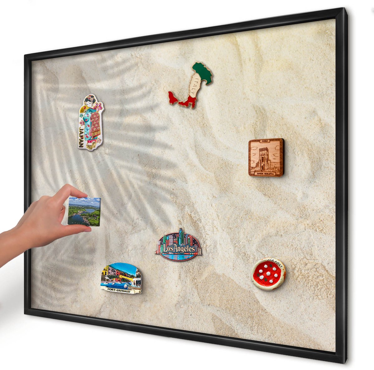 Artprintcave Beige Magneetbord mit Zwart Frame - 80x60 cm - Tropisch Patroon Bord Voor Magneten - Illustratief Magneet Bord mit Frame - Bloemen En Planten