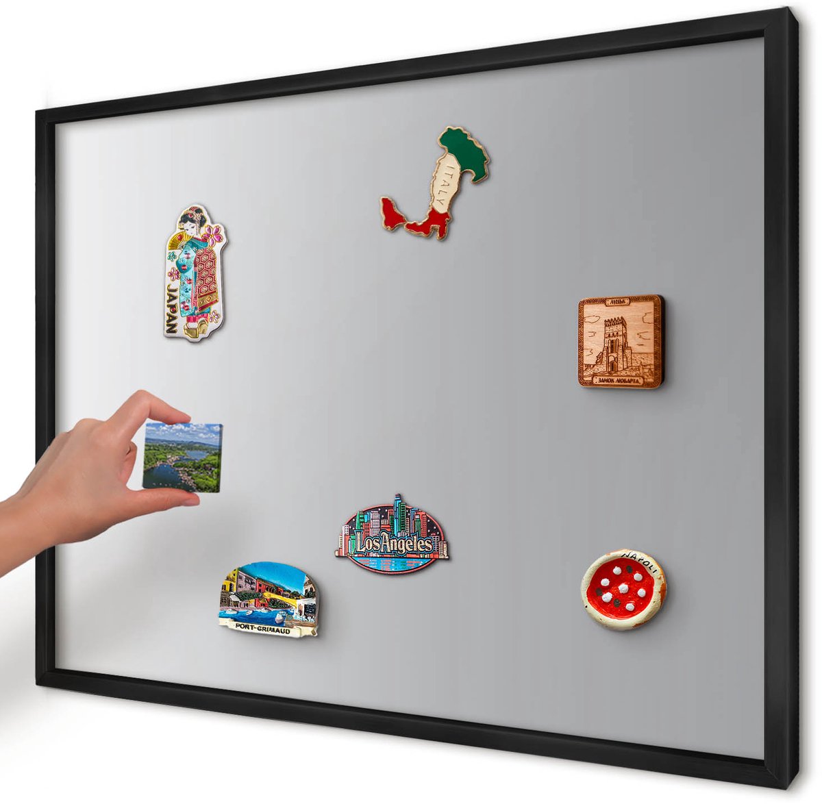 Artprintcave Grijs Magneetbord mit Zwart Frame - 70x50 cm - Grijze Gradiënt Magnetisch Bord - Minimalist Bord Voor Magneten - Achtergronden En Patronen