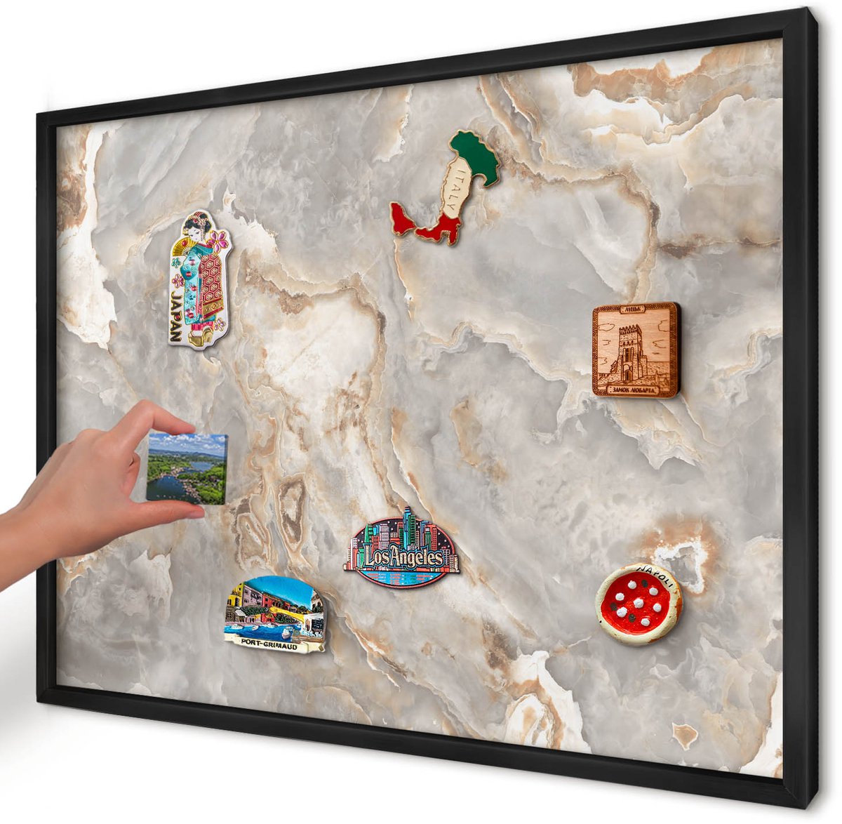 Artprintcave Grijs Magneetbord mit Zwart Frame - 70x50 cm - Marmeren Elegantie Notitiebord - Abstract Magneetbord Voor Foto's - Abstractie