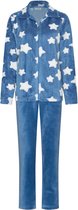 Blauw fleece pyjamapak met witte sterrenprint, lange mouwen en rits, met bijpassende blauwe broek.