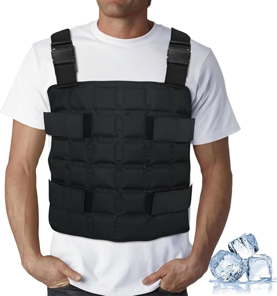 IJsvest met 72 herbruikbare ijscellen voor heren en dames, verstelbaar koelvest voor de bouw, motorrijden en sport, langdurig verkoelend jack voor verlichting bij hitte, Zwart, One size