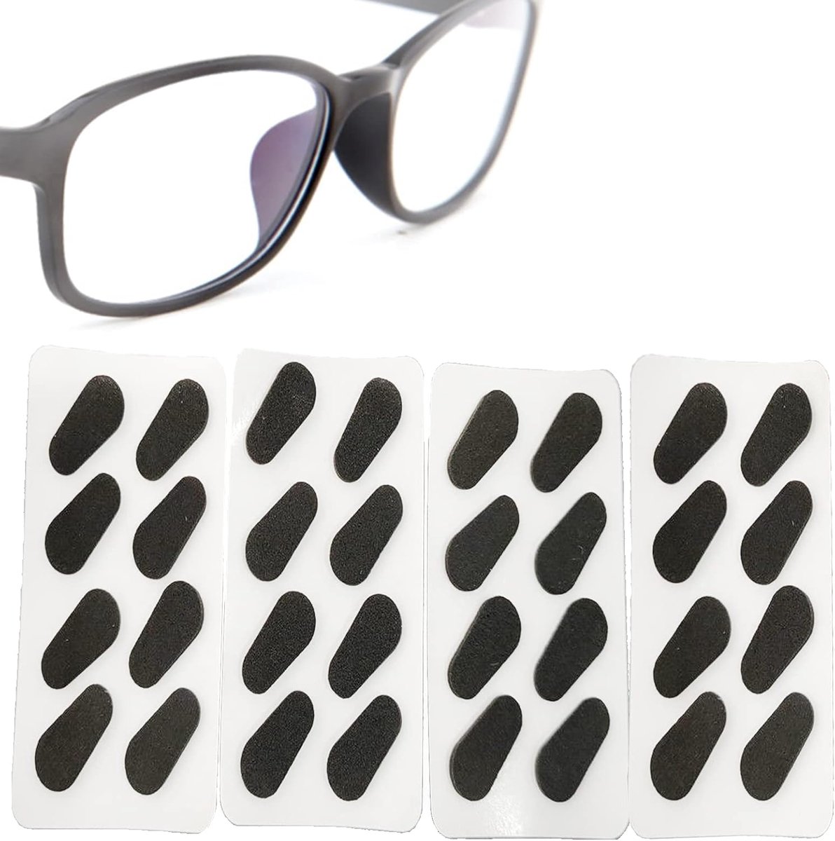 16 paar neuspads van zacht schuim, antislippad voor brillen, zelfklevende antislipbrillenneuspads, 1.5 mm dikte, voor bijziendheidsbrillen, leesbrillen, zonnebrillen (zwart)