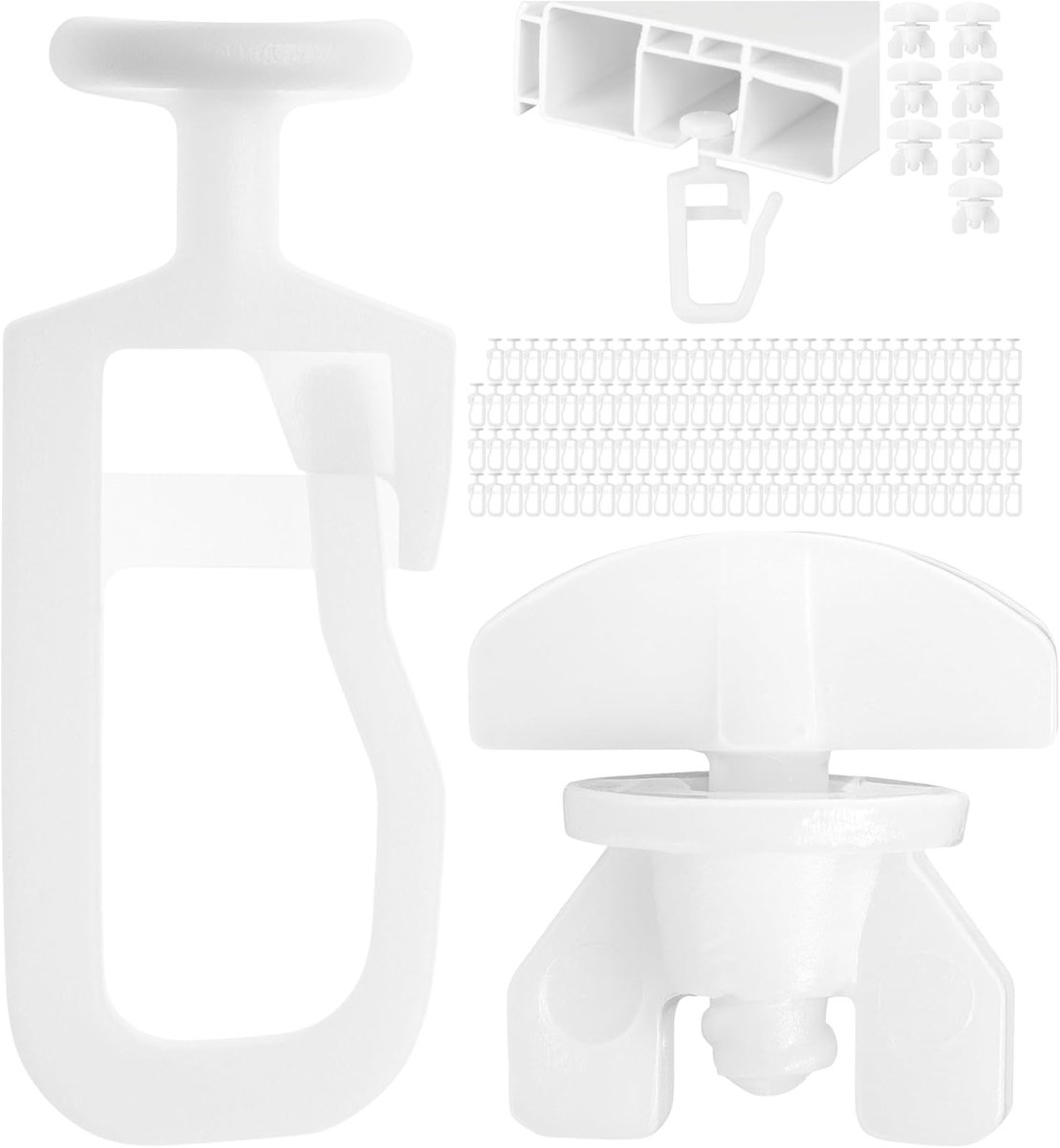 SnelShoppen - 120 x Gordijnglijders 7mm met ronde kop & 8 x Tussenstoppers voor smalle rails, accessoires voor gordijnen, 7mm glijders voor plafondrai