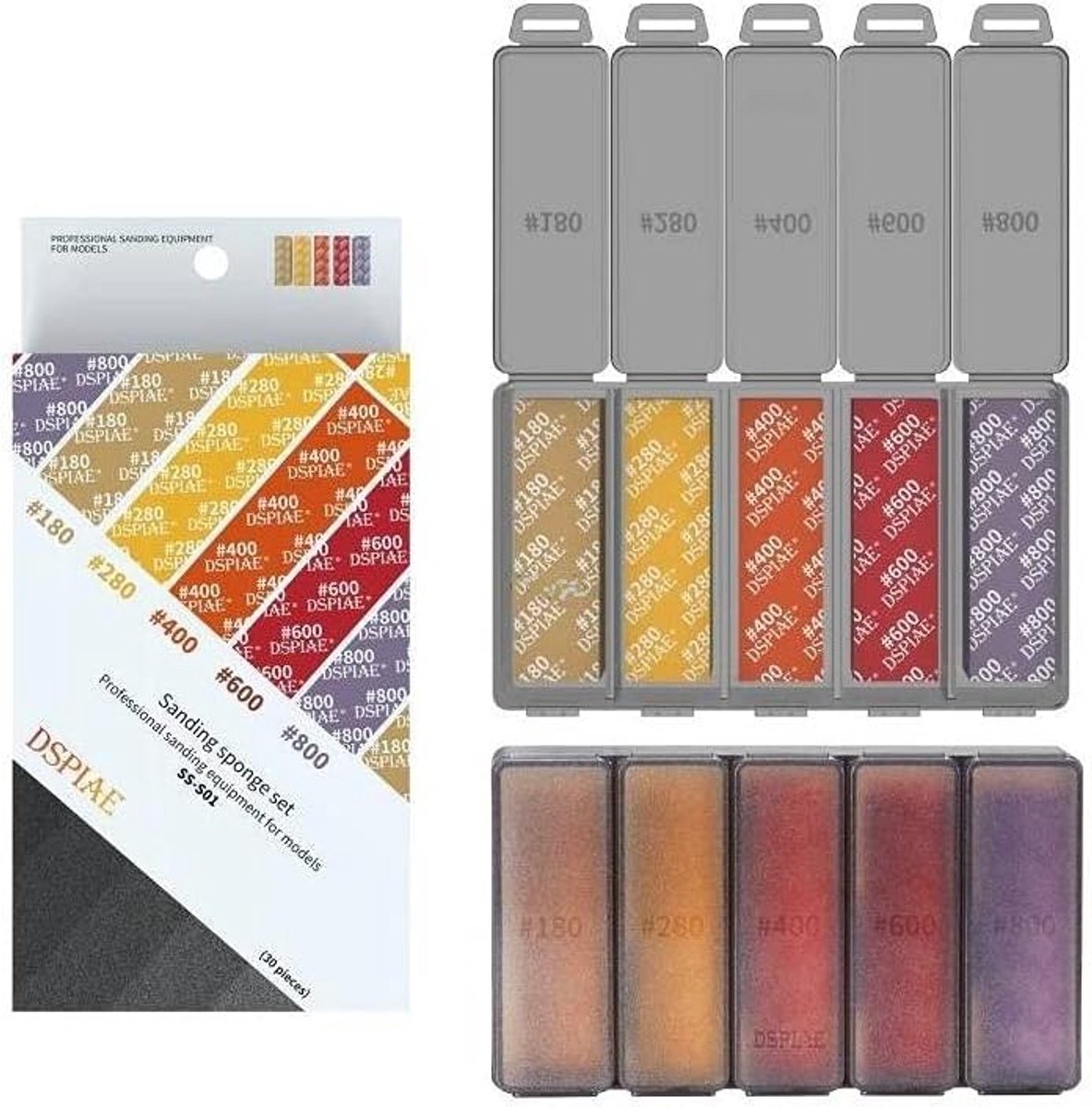 SnelShoppen - 30-delige Schuur Spons Starter Set met Accessoire Opbergdoos - EVA Materiaal - Flexibel en Zacht voor Gebogen Hoeken - Perfect voor Hobb