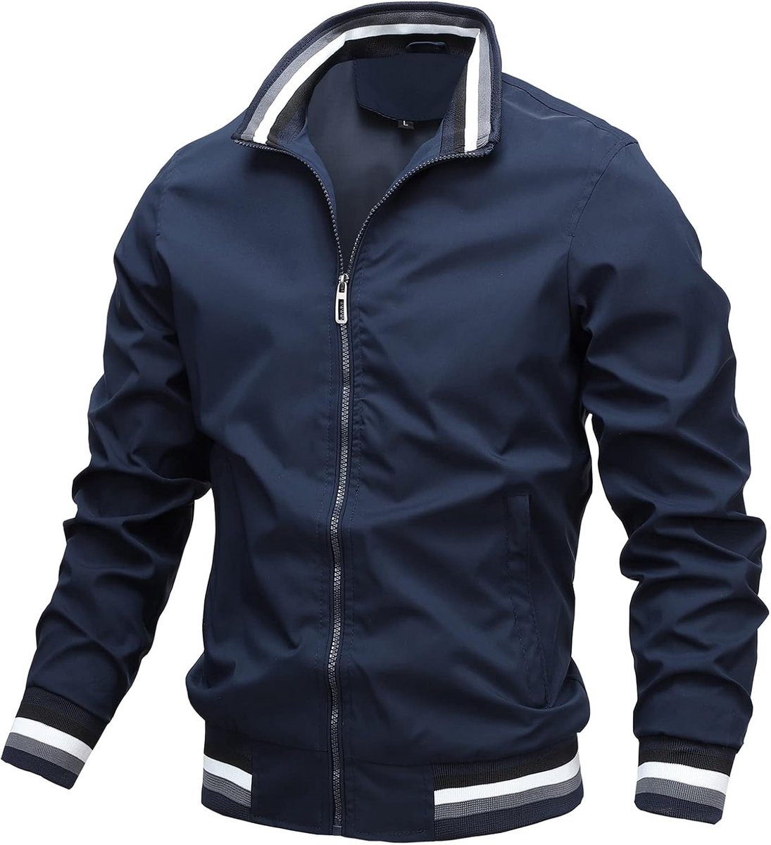 Bomberjack voor heren, lichte overgangsjas, ongedwongen, opstaande kraag, blouson, herfst, lente, sportjack met zakken en met ritssluiting