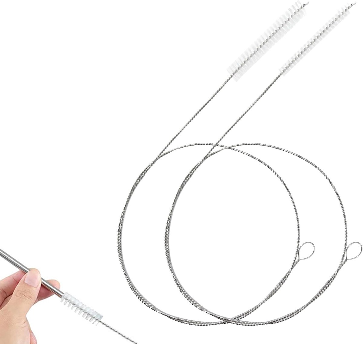 2 Stuks Rietjesborstels, Extra Lange Pijpreinigers 100 cm, Zachte Nylon Buisborstel voor Rietjes, Pijpen en Koelkastafvoerbuizen (Wit)