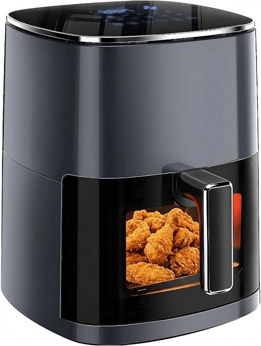 Airfryer met Venster - Heteluchtfriteuse Vierkant - Gezond Koken - Doorzichtig Kookvenster - 6.34 Liter - Grijs
