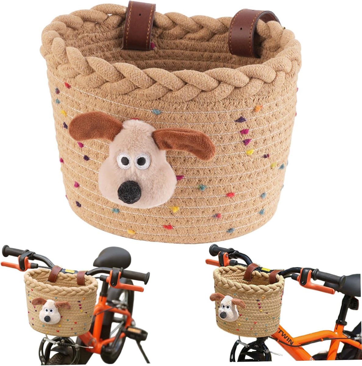 Fietsmand voor kinderen - Fietsmandje meisjes - andgeweven mand – Inclusief verstelbare riempjes – Eenvoudige montage - Geschikt voor fietsen, steps en loopfietsen - 22,5 x 6,5 x 12,5 cm - Kaki