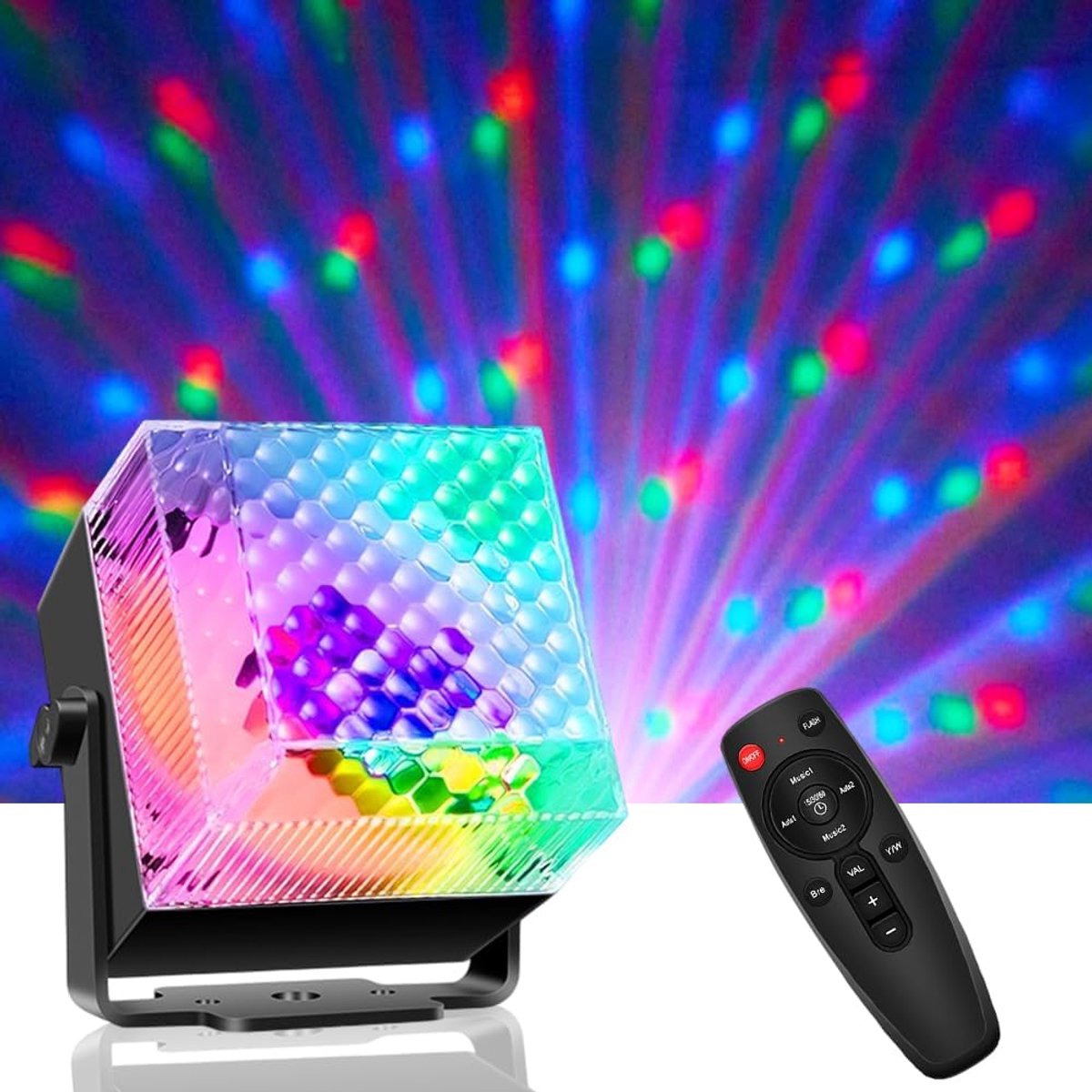 discobol - RGB podium, stroboscoop, partylicht met motor en afstandsbediening, muziekgestuurd, 48 dB, DJ-feestverlichting voor dansfeesten, karaoke, Kerstmis, plafond/wandmontage