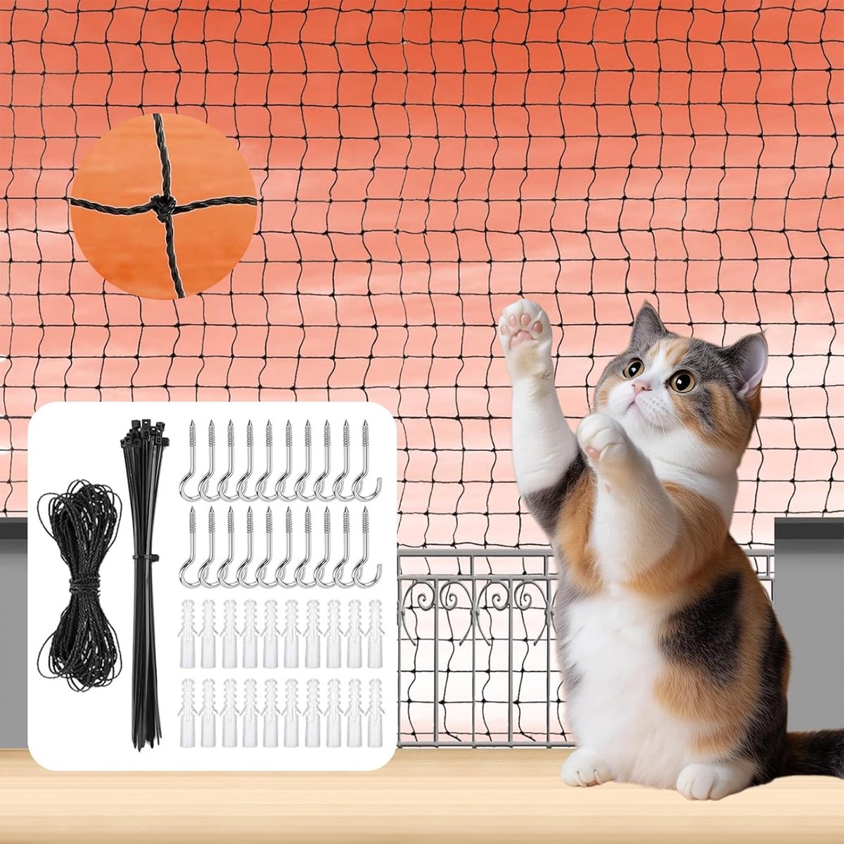 kattennet voor balkon, kattenbeschermingsnet, versterkt kattennet, ter beveiliging van balkon, terrassen, ramen, deuren, kattenbeschermingsnet van nylon multifilament (10 x 3 m)