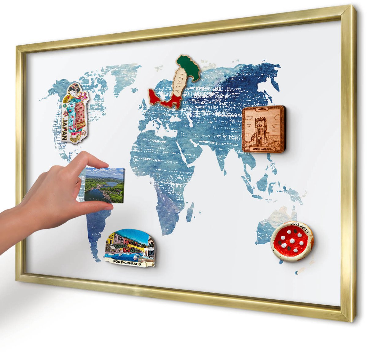 Artprintcave Wit Magneetbord mit Gouden Frame - 60x40 cm - Aquarelkaart Magneetbord Voor Foto's - Waterverf Magnetisch Bord - Kaarten