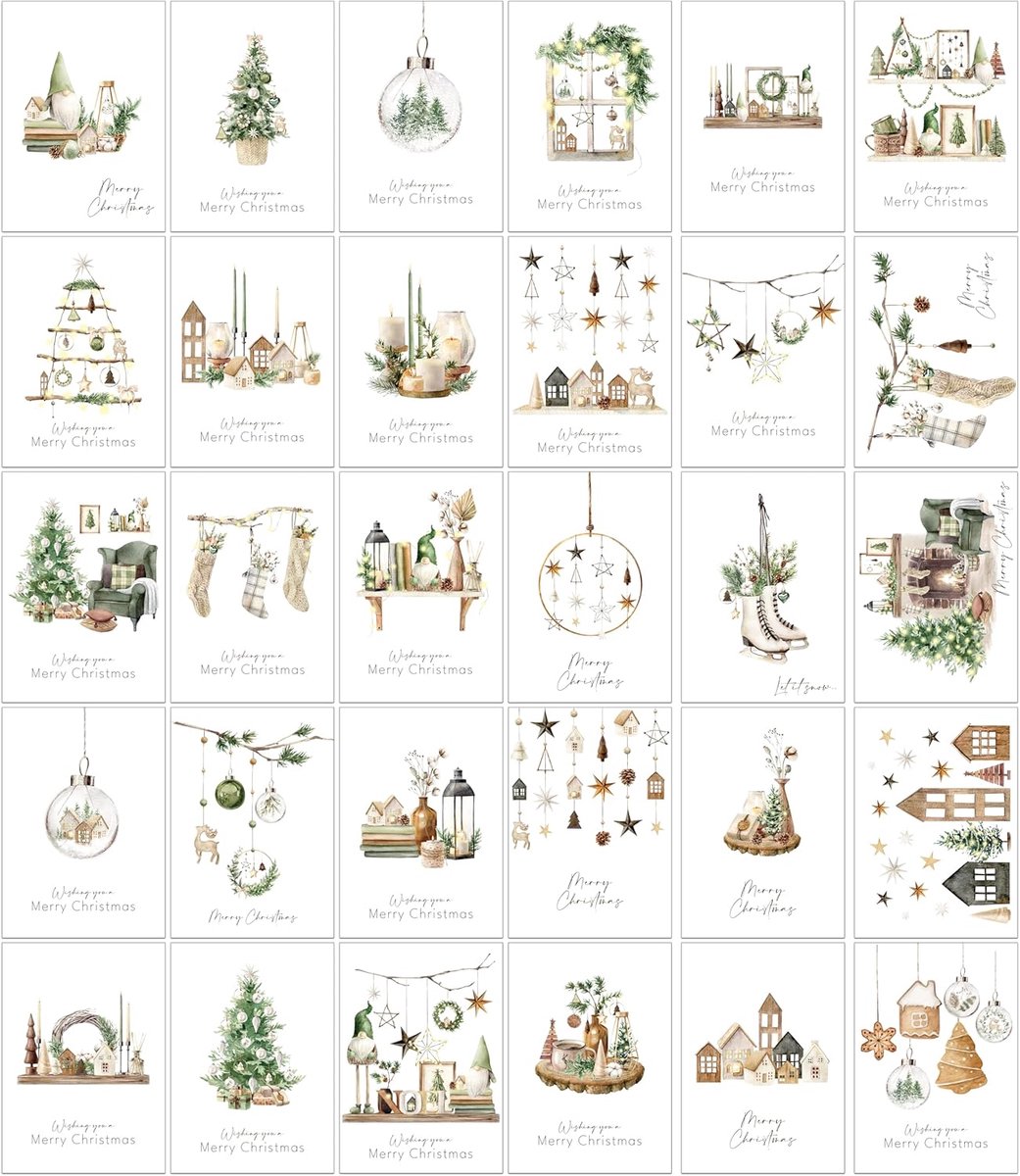 Kerstkaarten 30 stuks - Eco-vriendelijk - Traditionele en boheemse designs - Perfect voor feestelijke groeten - ShopVlot
