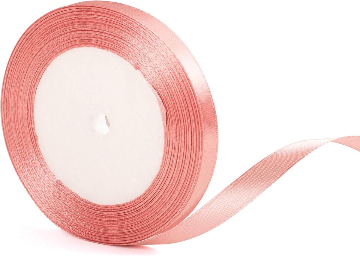 22 m x 10 mm dun roze lint dik bruiloft auto lint, 2/5 inch slank flamingo roze satijnen lint voor cadeauverpakking bruiloft kerst verjaardagscadeau taart haar strik bloemist boeket ambachten