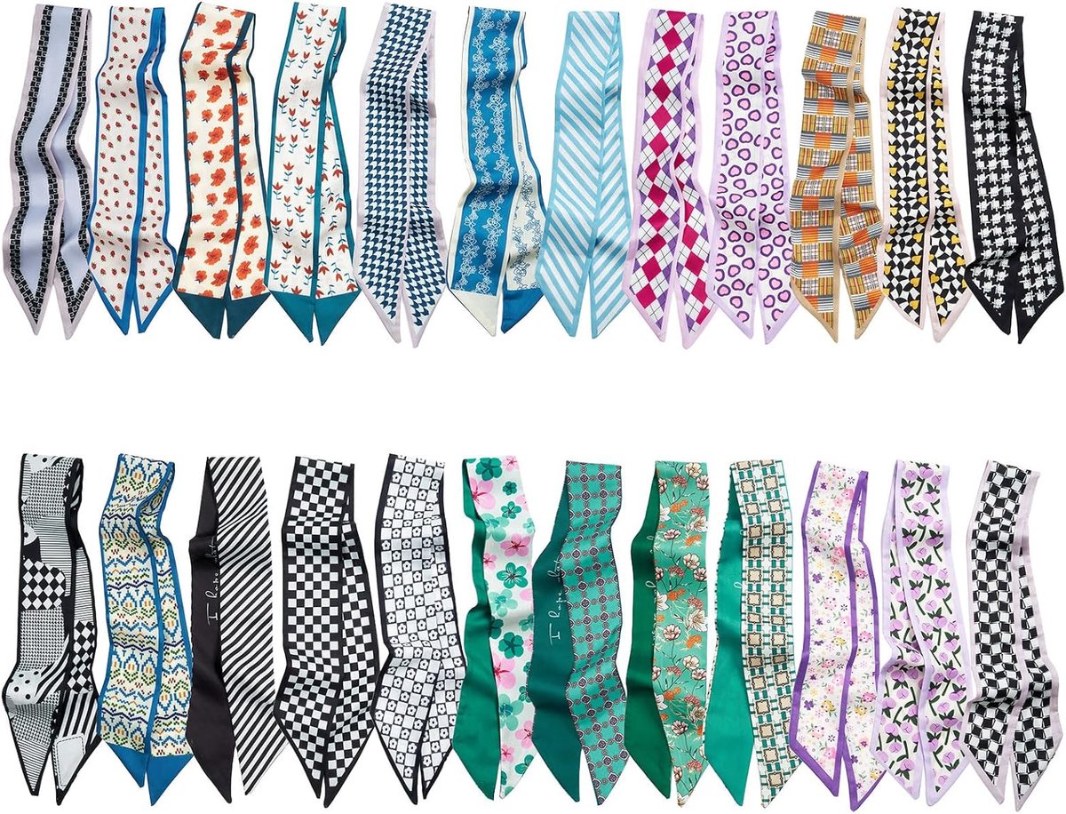 24Pack Purse Sjaal Handtassen Skinny Twill Haar Sjaals Smalle Hals Sjaal Band Vrouwen Mode Accessoires Tas Charms 86Cm