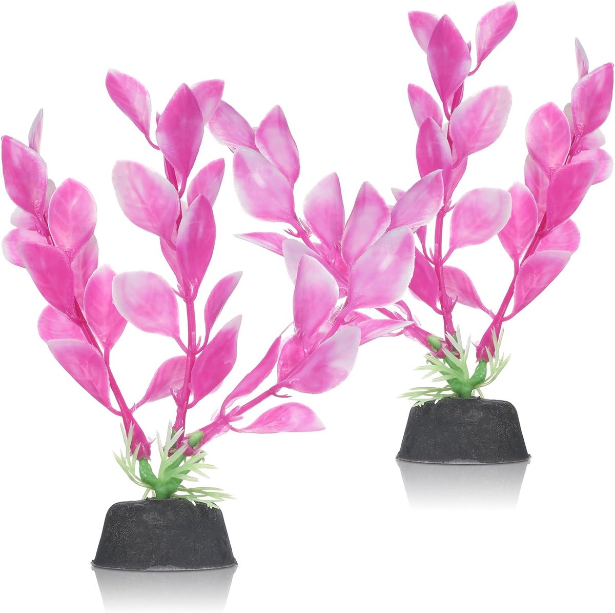 Thijox - 2 stuks 10 cm kleine aquariumplanten, zijden decoraties voor Betta aquarium, zacht watergras, veilige habitat, roze aquariumbloemen