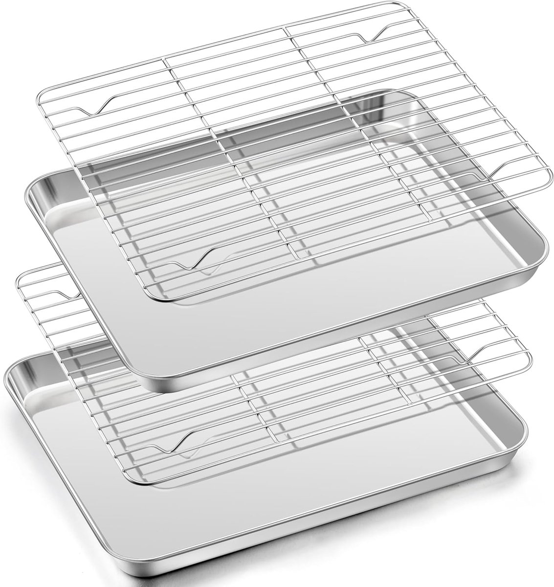 Bakplaatset met koelrooster, taartplaat van roestvrij staal met taartrooster (2 bakplaten, 2 koelroosters), grote bakplaat