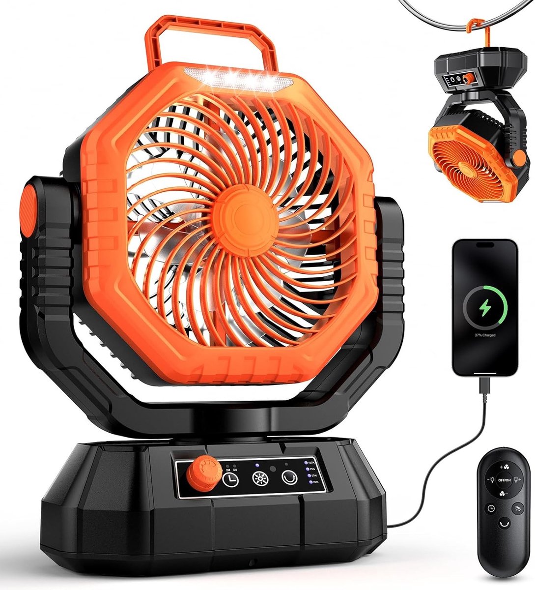 Campingventilator met LED-lantaarn en 20.000 mAh accu - Oplaadbaar, 270 graden draaibaar, afstandsbediening en timer - voor tent en buiten