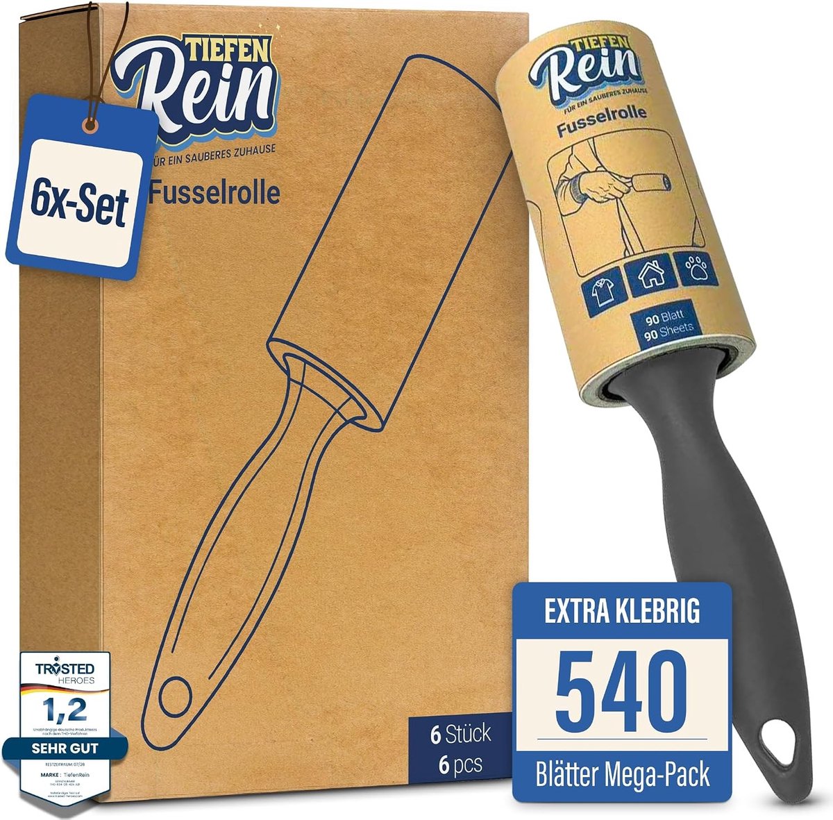 Pluisroller Set - 6 Rollen - 540 Vellen - Extra Kleverig - Voor Dierenharen en Kleding