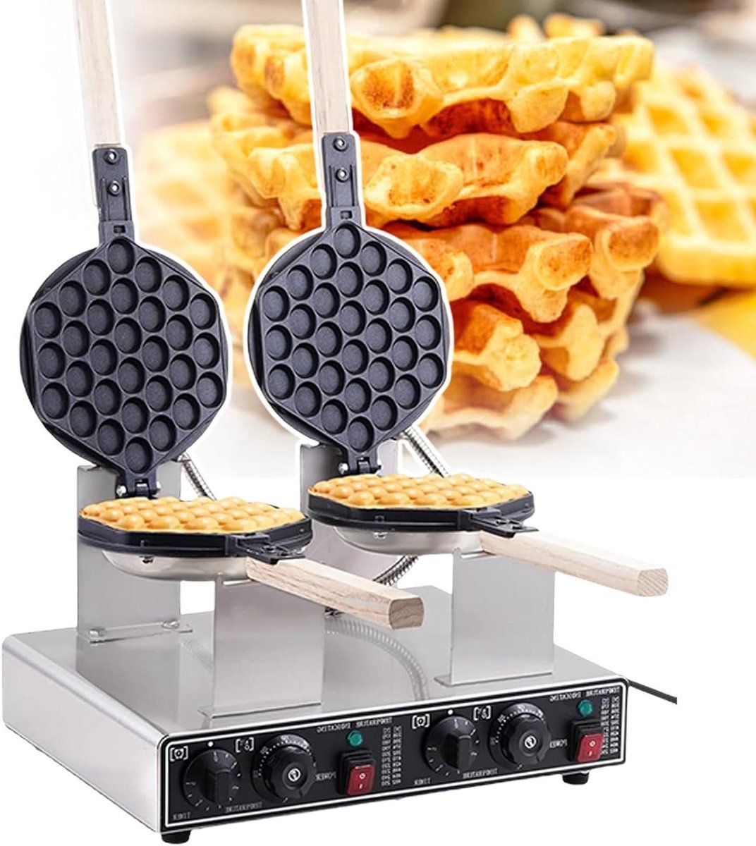 Wafelijzer Dubbel - Poffertjespan Wafelmaker - Snacks Maken - 180° Rotatie - Dubbel Hoofd - Zilver