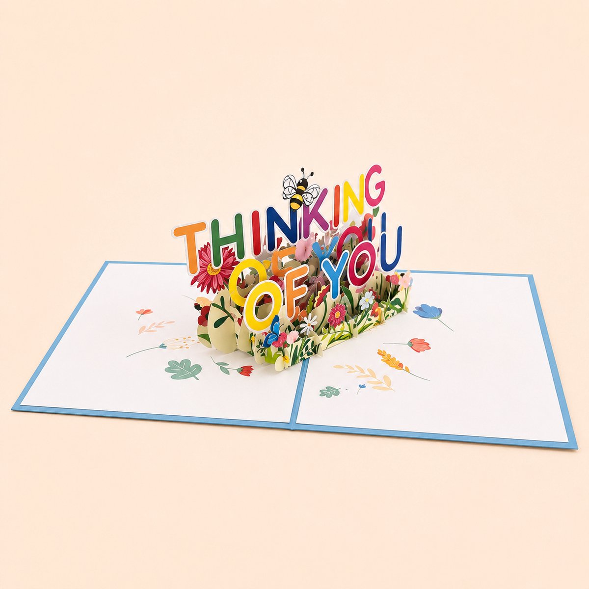 Paperbloom Pop-up Thinking of You Kaart – 3D Wenskaart met Bloemen en Bij – Sterktekaart en Hart onder de Riem voor Hem en Haar