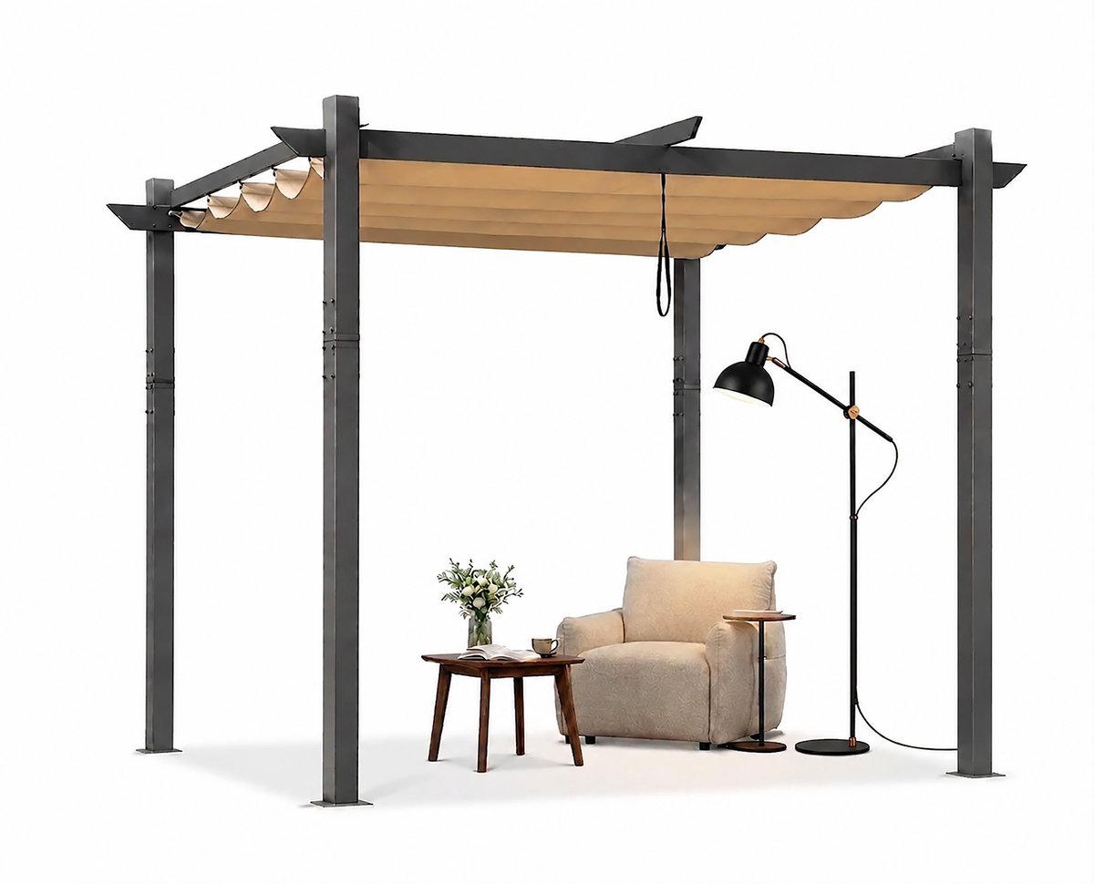 Purple Leaf Pergola avec toit de protection 3 x 3 m - structure anthracite, toile beige