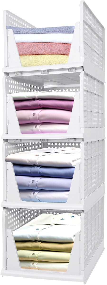 PIPIPOXER kast organizer - Organizer - set van 4 -Opberger - Kledingkast Organizer - stapelbaar - uittrekbaar - 33x 43 x 100cm - wit