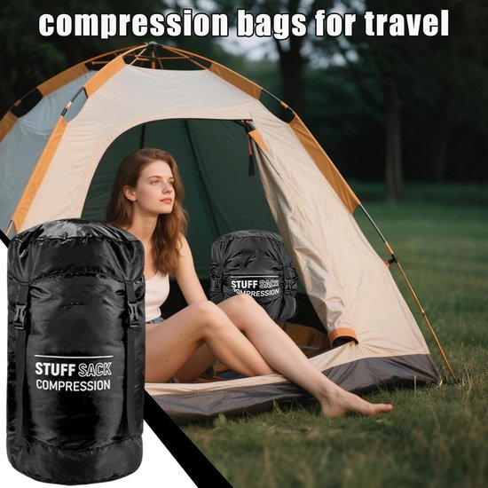 Compressiezak Slaapzak - Pakzak Wandelen - Outdoor Opbergen - Lichtgewicht & Ademend - XL - Zwart — afbeelding 4