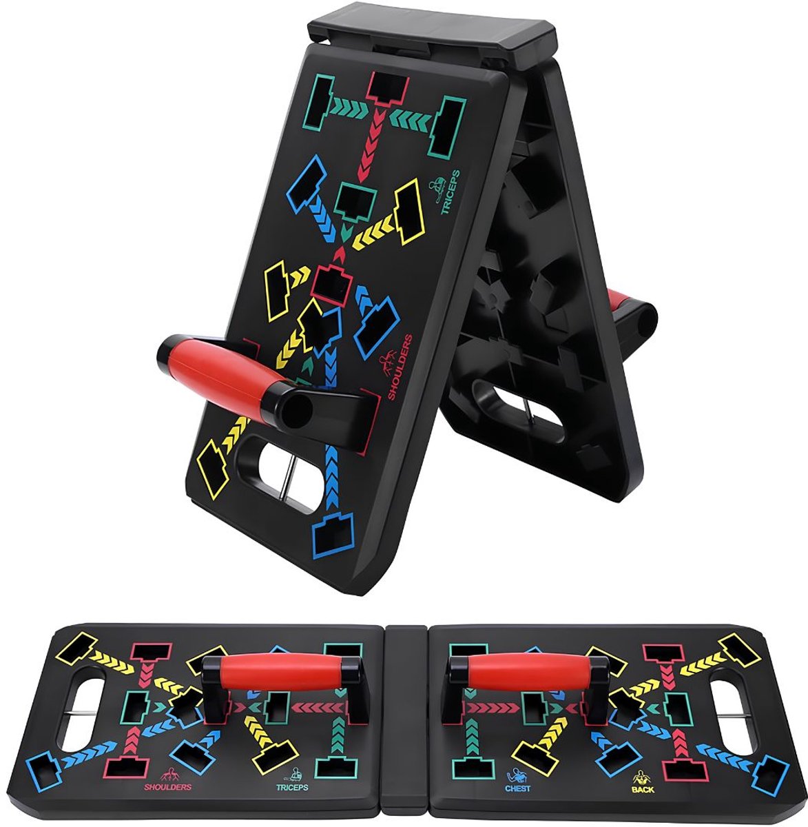 JCP® Push Up Bord - Push-up Board - Opdrukken Trainingsbord - Meerkleurig - 73cm x 22cm x 5cm