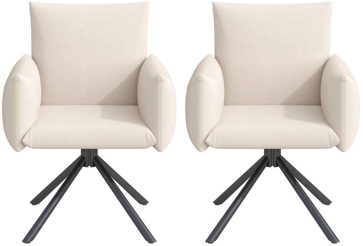 Bresht Eetkamerstoelen - Set van 2 - Linnen bekleding - Draaibaar 360° - Met armleuningen - Beige met zwart - 60 × 60 × 88 cm