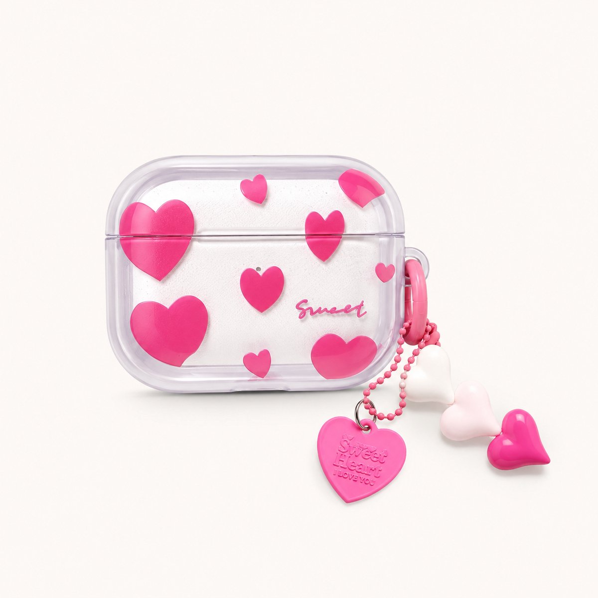 Enluxe Case geschikt voor Airpods 4 - Sweet Roze Hartjes - Transparant Hoesje met Polskoord, Schokbestendig