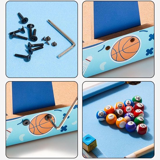 Kinder Biljarttafel - Mini Pooltafel Speelgoed - Spelplezier Thuis - Inklapbaar en Draagbaar - 52 x 33 cm - Blauw van kinder — afbeelding 4