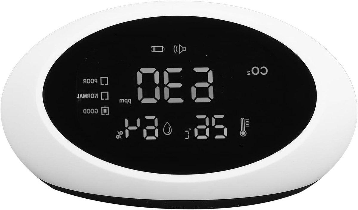 Draagbare CO2-detector - Kooldioxidedetector Hygrometer - Luchtkwaliteit Meten - Hoge Nauwkeurigheid LCD - 19 x 12 x 11 cm - Wit