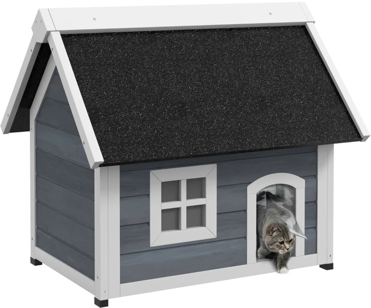 Kattenhuis - Voor buiten - Hok - Kooi - Bench - Ren - 1 verdiepingen - duurzaam - Grijs, Wit en Zwart
