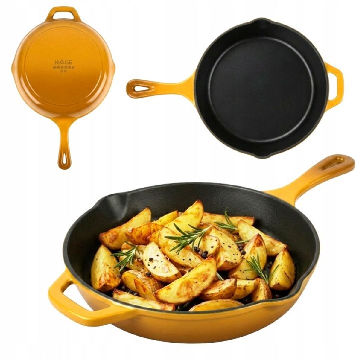 Hage - Koekenpan - Geëmailleerde Gietijzeren Koekenpan - Cast Iron Frying Pan - Geschikt voor Inductie, Gas & Oven - Ø26 cm - Mosterdgeel