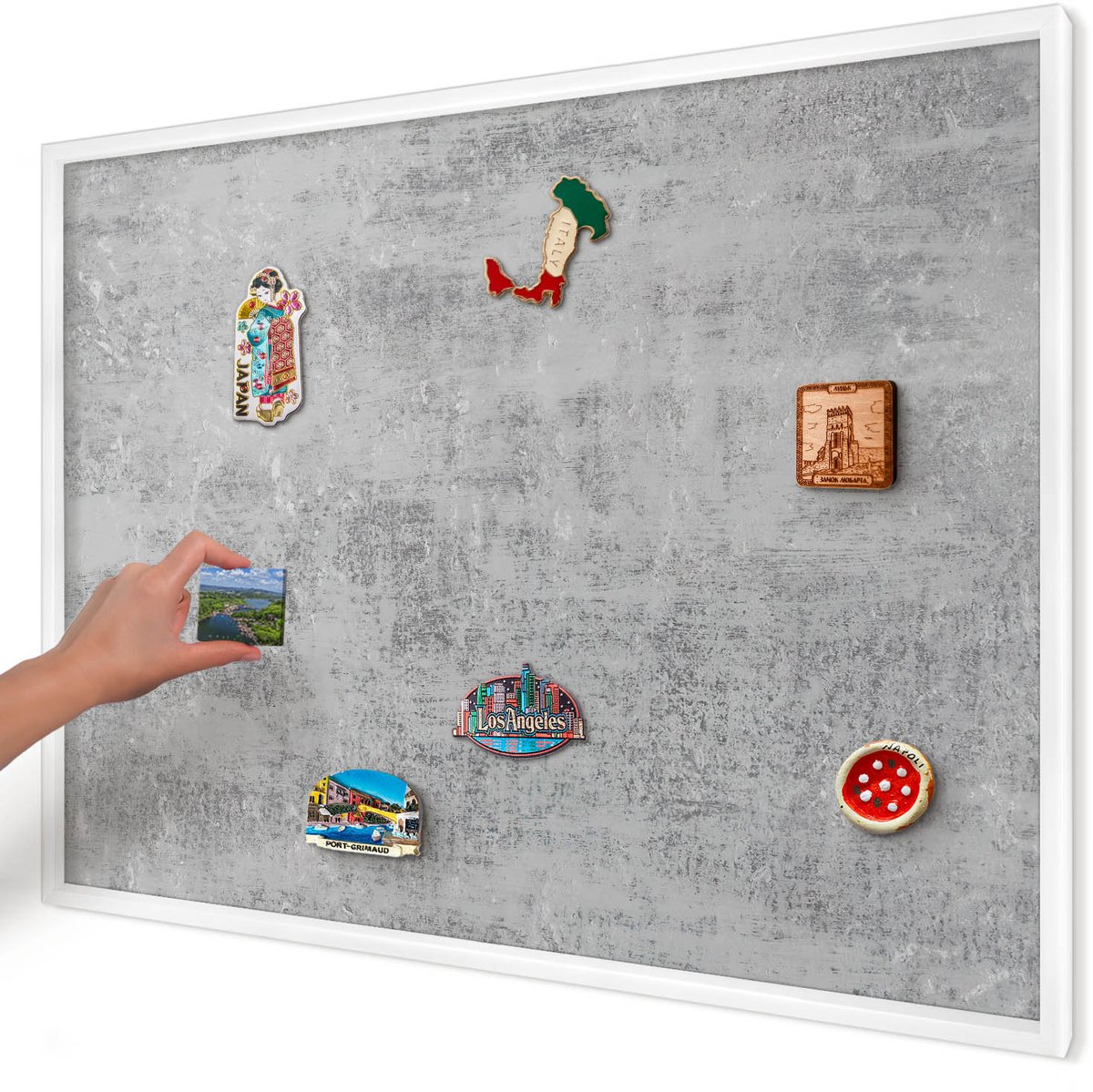 Artprintcave Grijs Magneetbord mit Witte Lijst - 100x70 cm - Grijs Oppervlak Wandbord Magnetisch - Minimalist Magneetbord Voor Keuken - Texturen