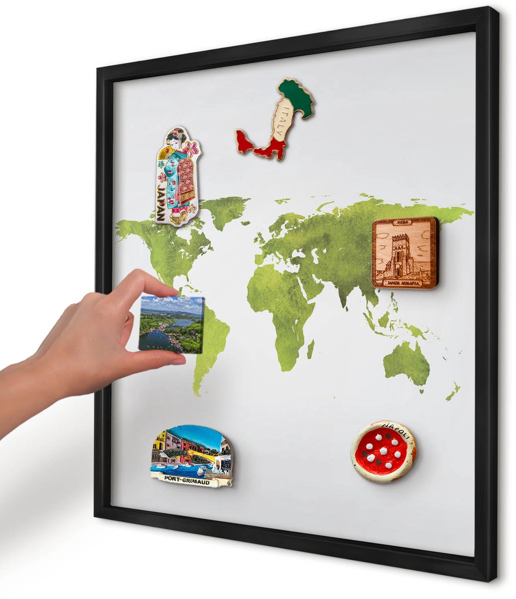 Artprintcave Groente Magneetbord mit Zwart Frame - 50x50 cm - Groene Kaart Magnetisch Bord - Waterverf Wandbord Magnetisch - Kaarten