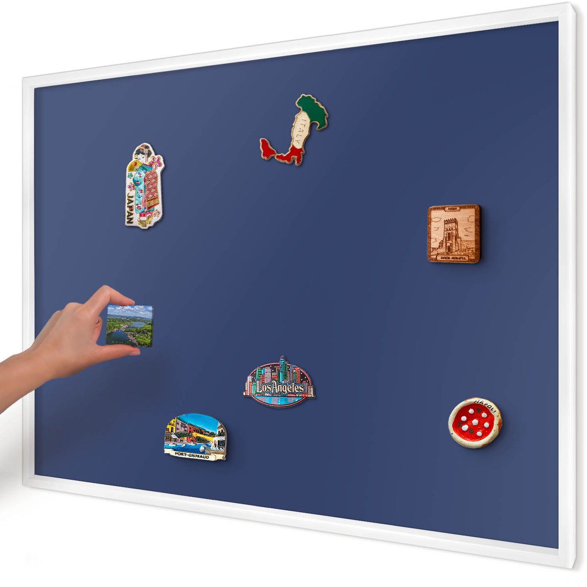 Artprintcave Marine Magneetbord mit Witte Lijst - 100x70 cm - Levendig Marineblauw Notitiebord - Minimalist Magnetisch Bord - Achtergronden En Patronen