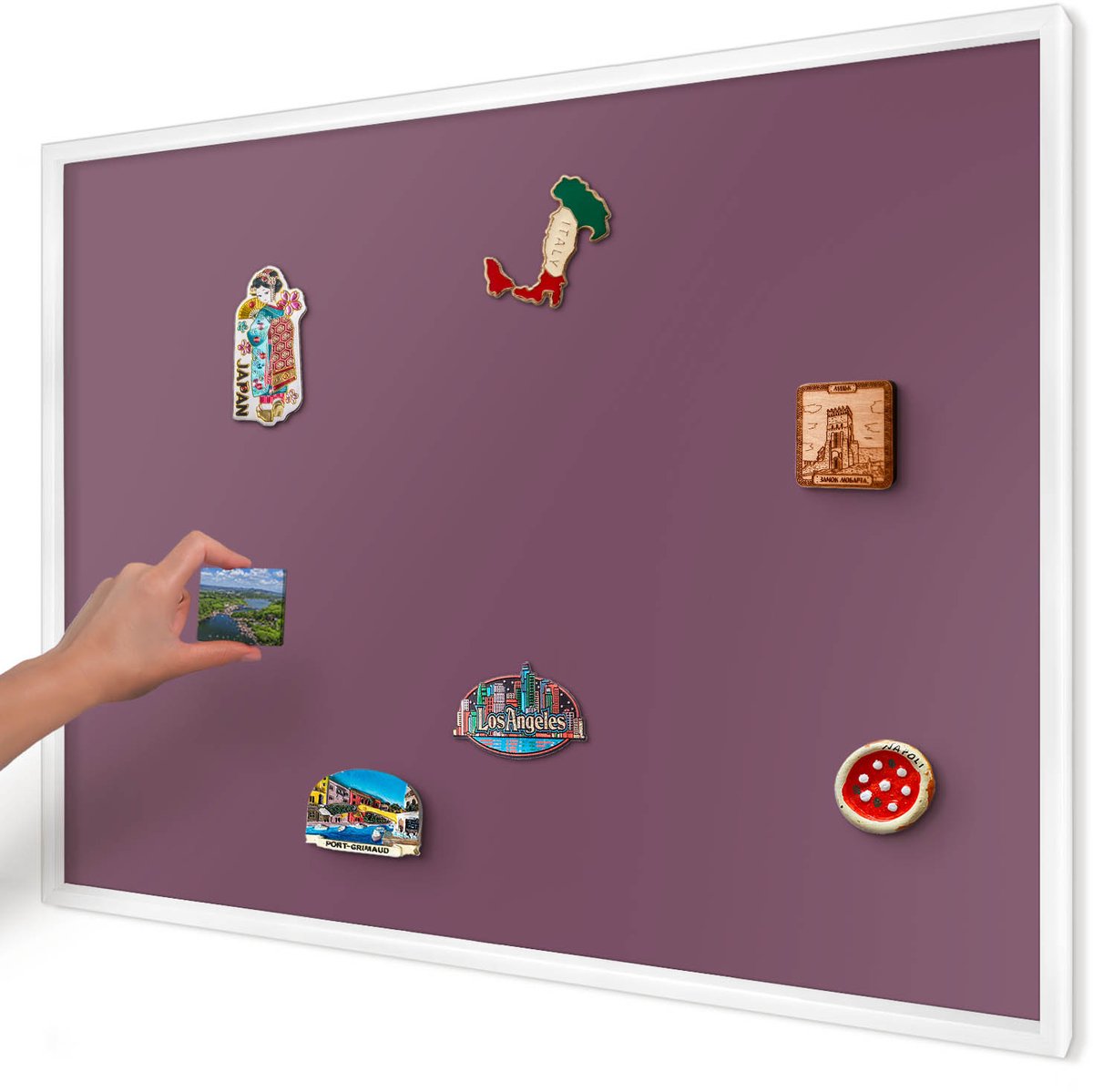 Artprintcave Bordeaux Magneetbord mit Witte Lijst - 100x70 cm - Paarse Kleur Memobord Keuken - Minimalist Bord Voor Magneten - Achtergronden En Patronen